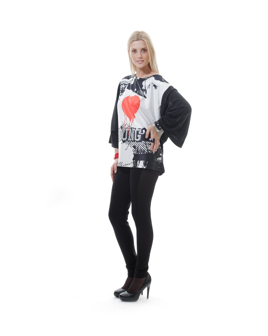 Conquista Red Sheer Back Wide Sleeve Top