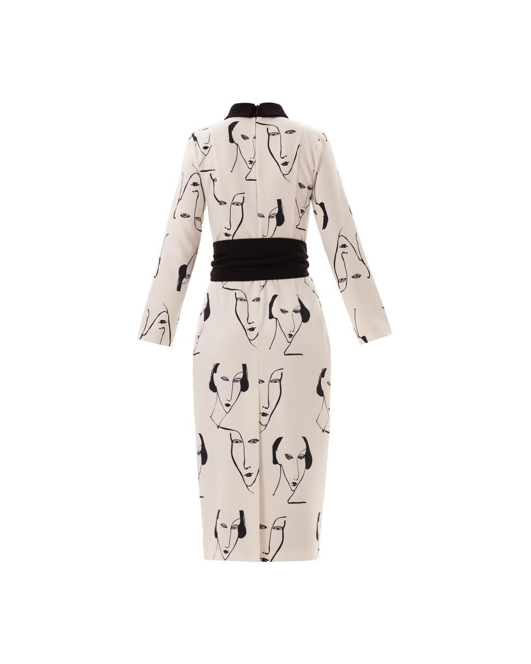 Julia Allert Natural White Designer Fitted Dress With Faces Print