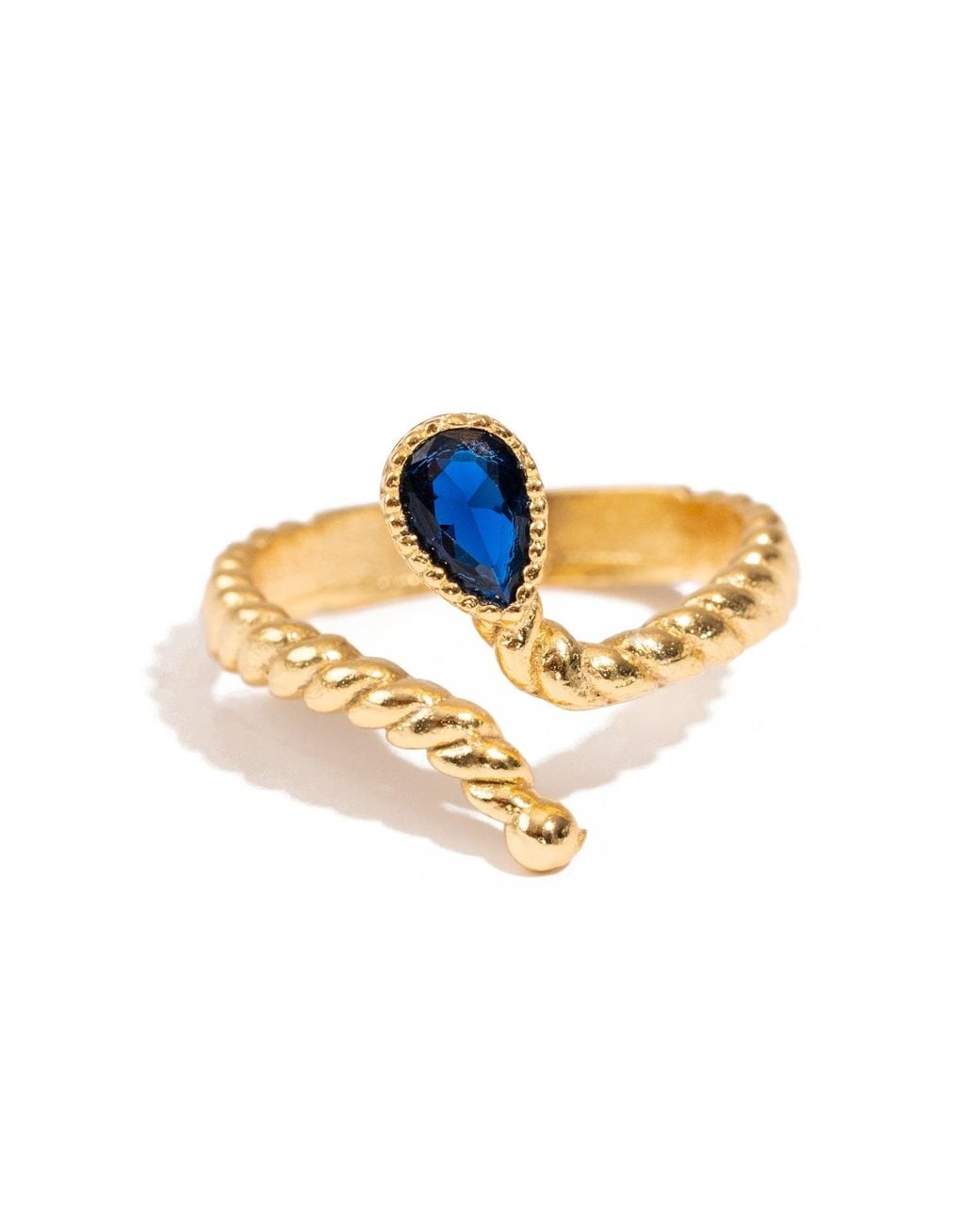 Ebru Jewelry Metallic Ocean Depth Teardrop Sapphire Adjustable Ring