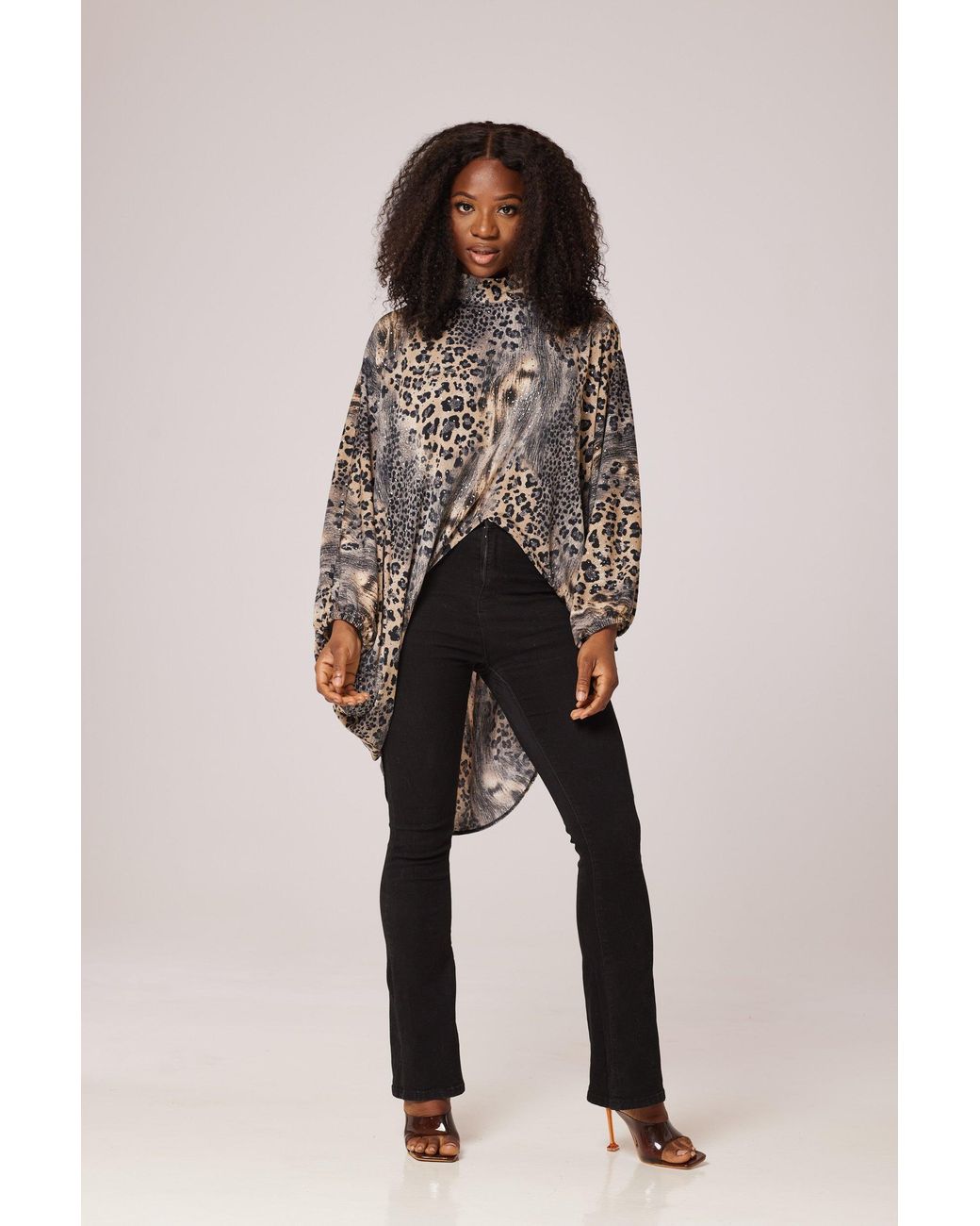Lioness by Tf Gray Glitter Leopard Long Tunic