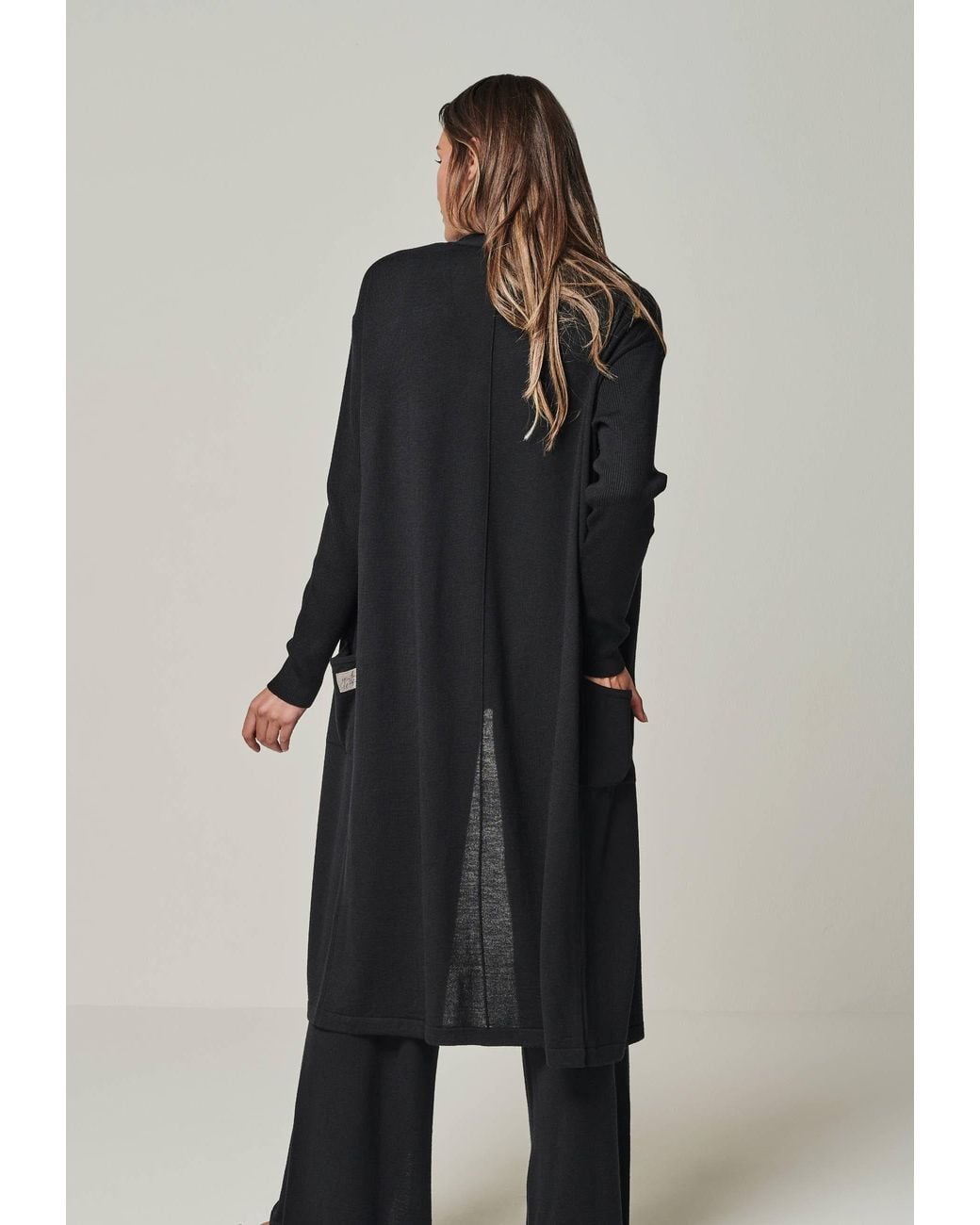 YOU LOOK PERFECT Black Cardigan Blossom, Long Merino Cardigan With Pockets