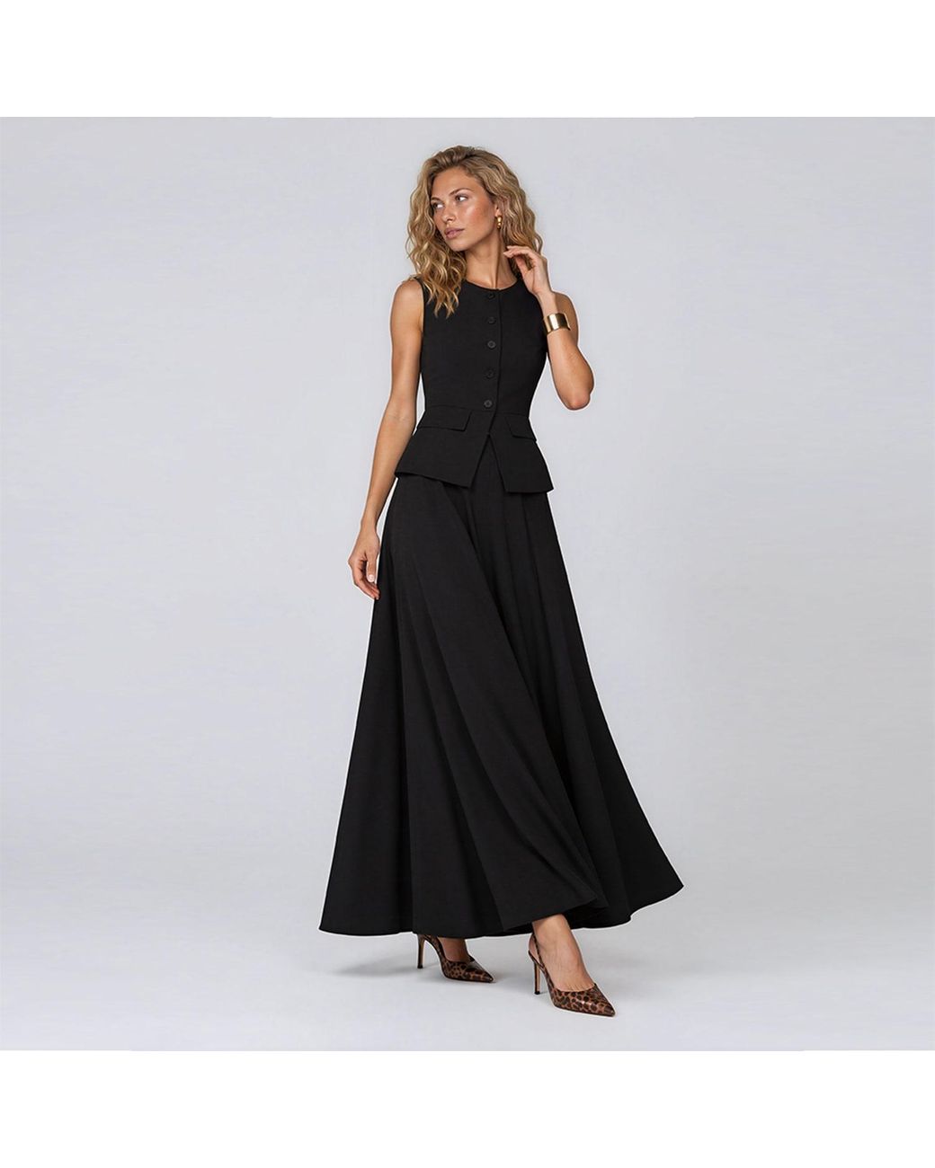 ALINA CERNĂTESCU Black Moss Set High-Neck Waistcoat & Long Panel Skirt