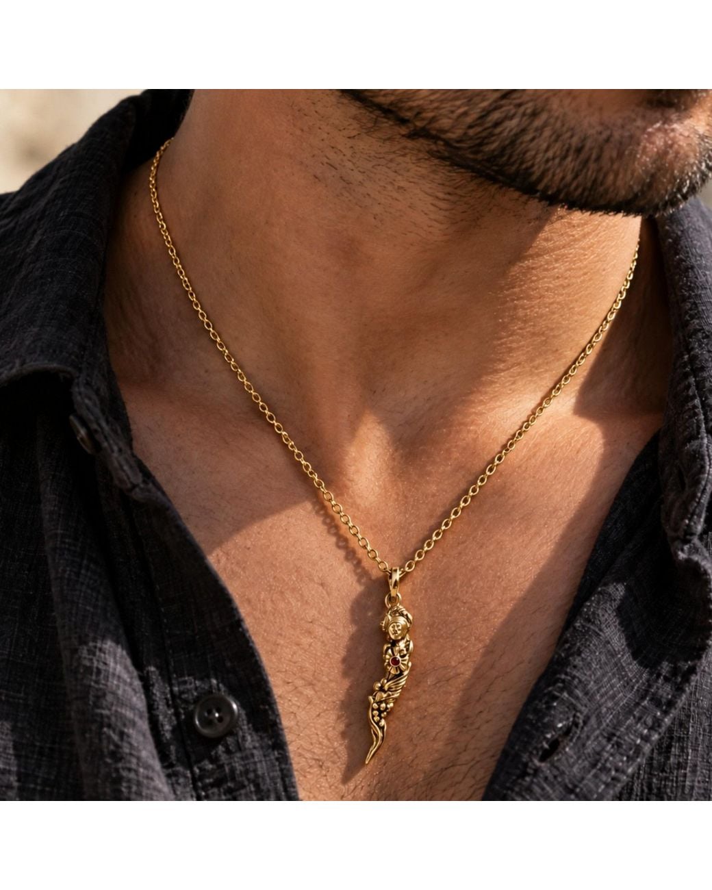 Unaloe Metallic Italian Horn Goddess Pendant Necklace With Ruby – Plated for men