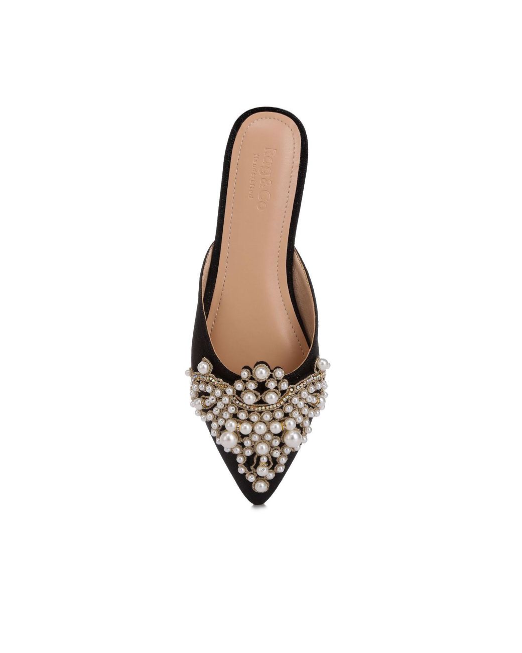 Rag & Co Black Astre Embellished Delicate Pearl Mules