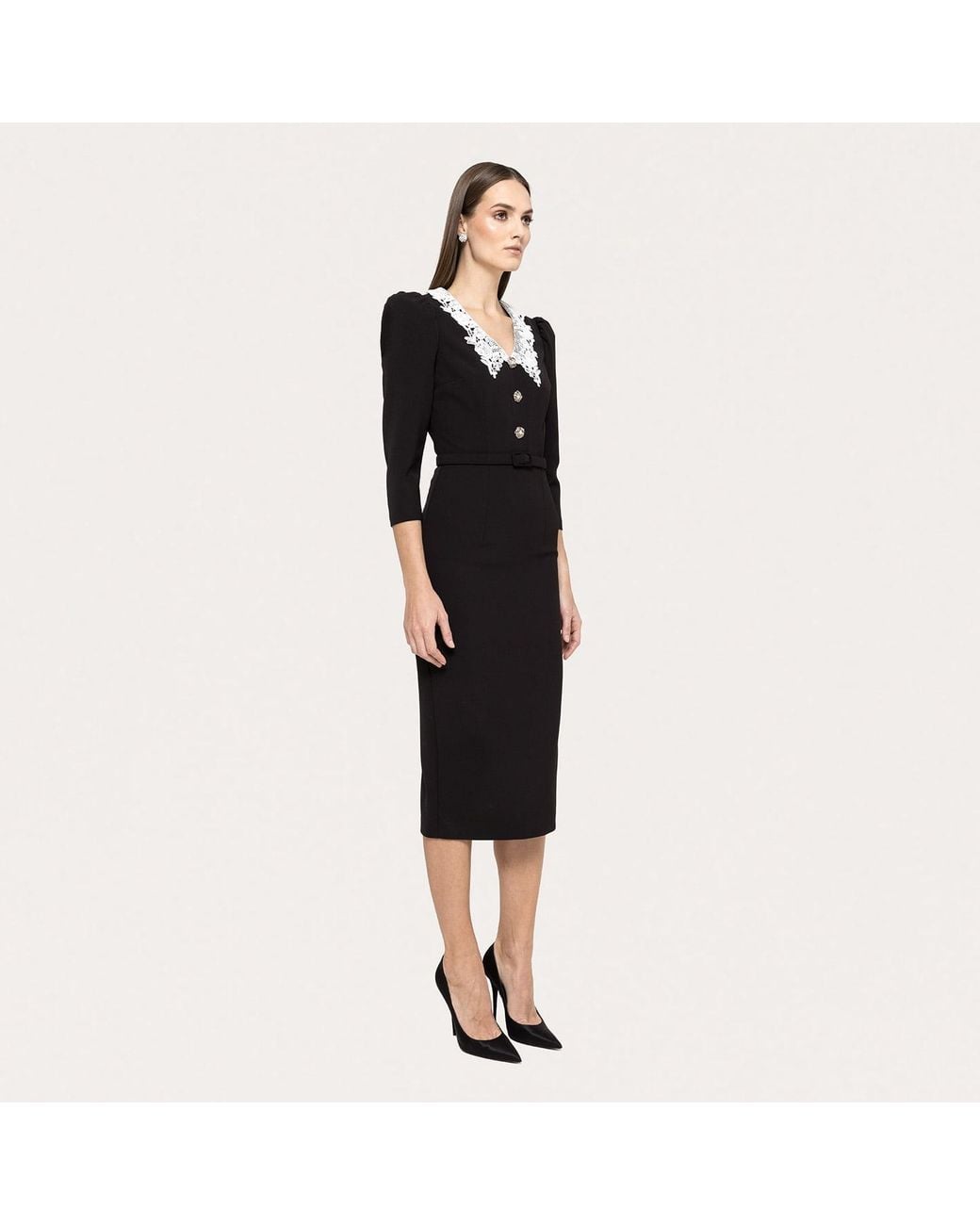 Nissa Black Belted Midi Dress