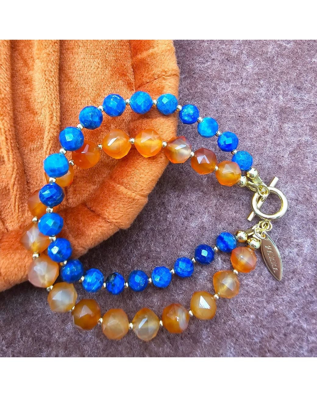 Farra Orange Lapis With Agate Double Layers Bracelet