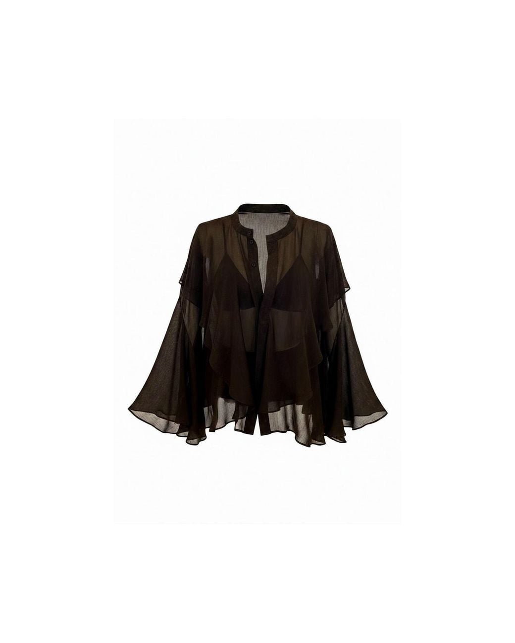 concept A trois Black Espresso Chiffon Blouse With Ample Ruffles