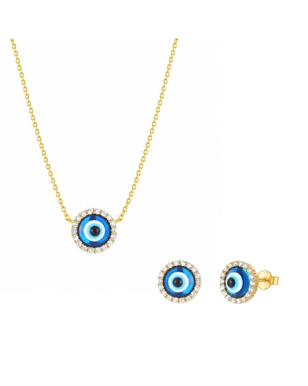 Spero London Blue Halo Real Evil Eye Sterling Necklace & Earrings Set