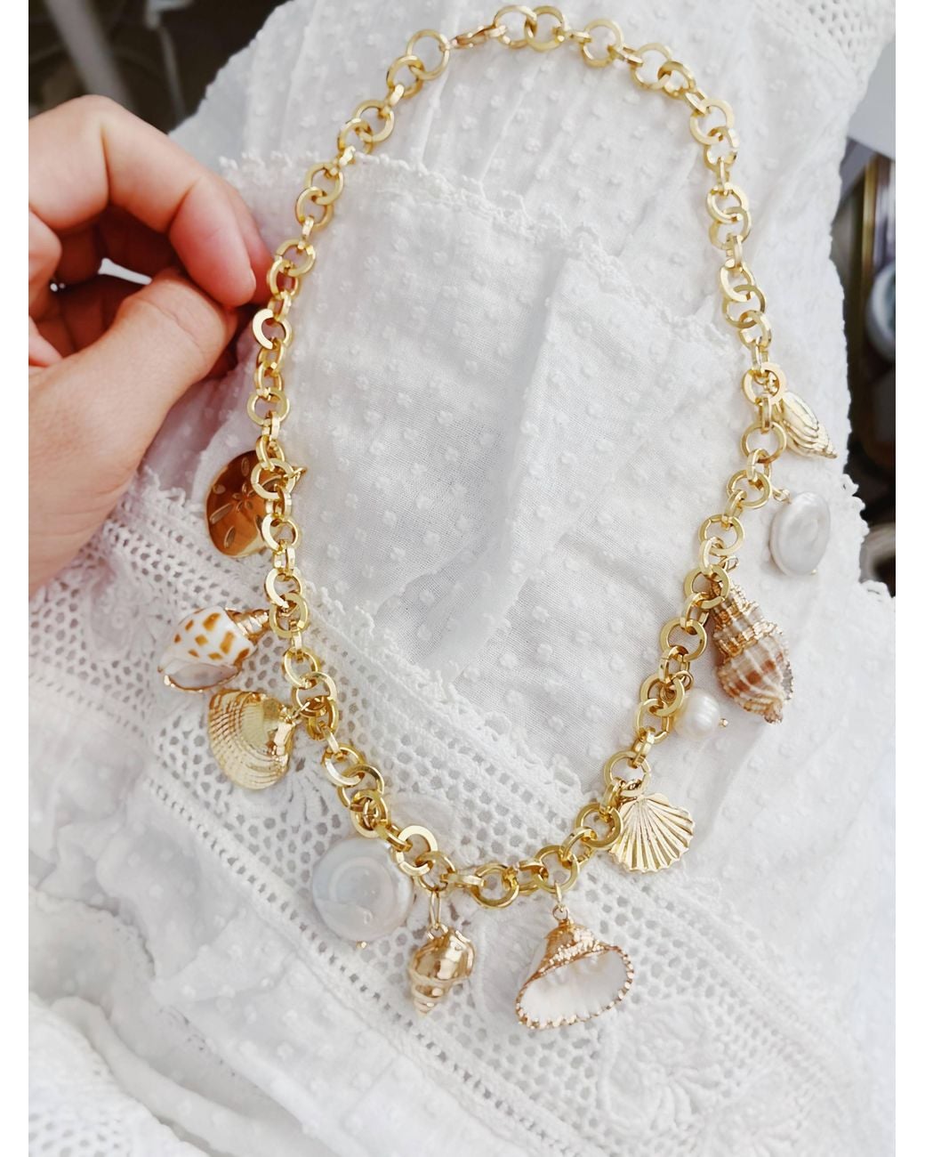 Carolina Benoit Metallic Kailua Seashells And Pearls Necklace