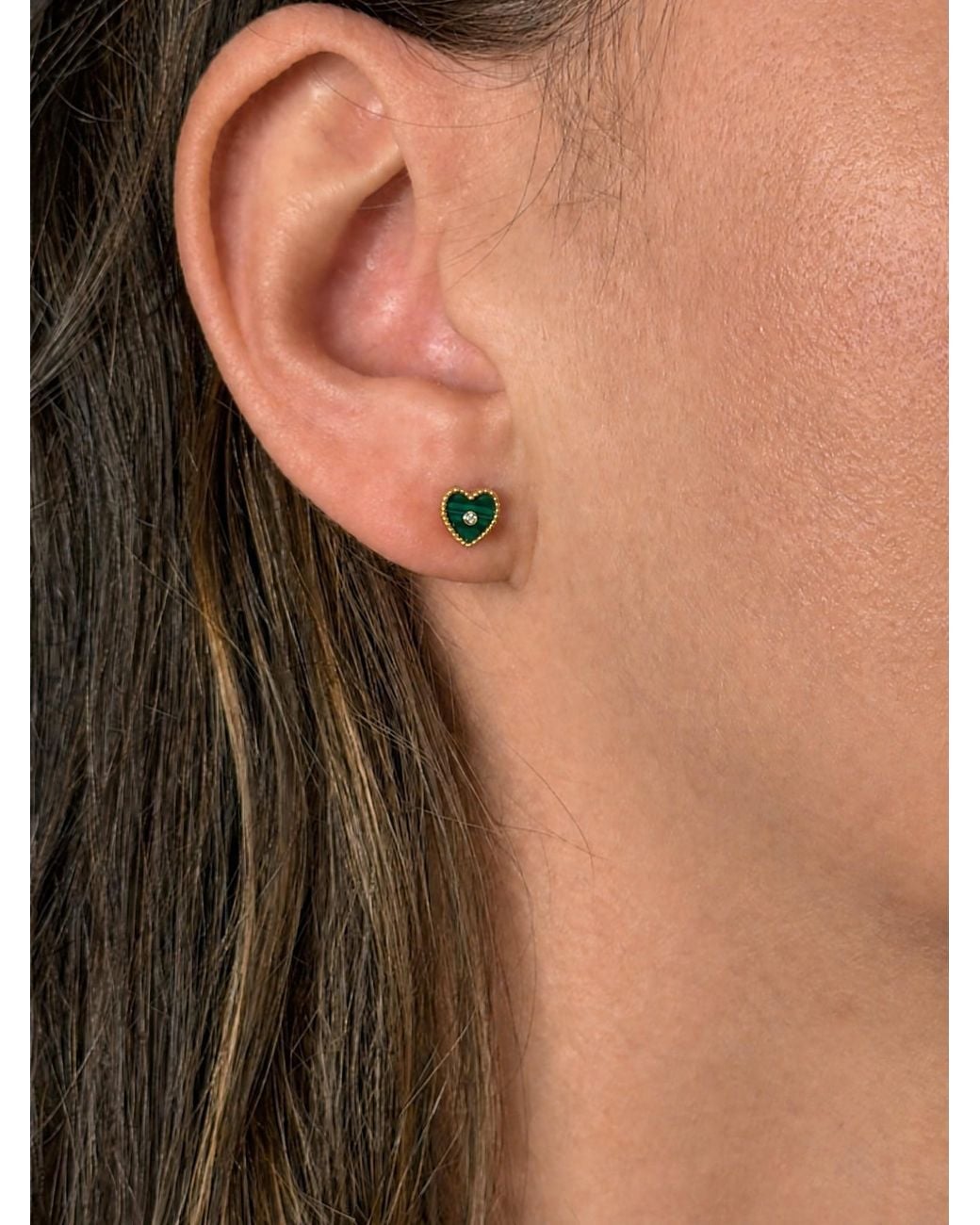Larisa Beaumont Metallic Mini Malachite Heart Stud Earrings