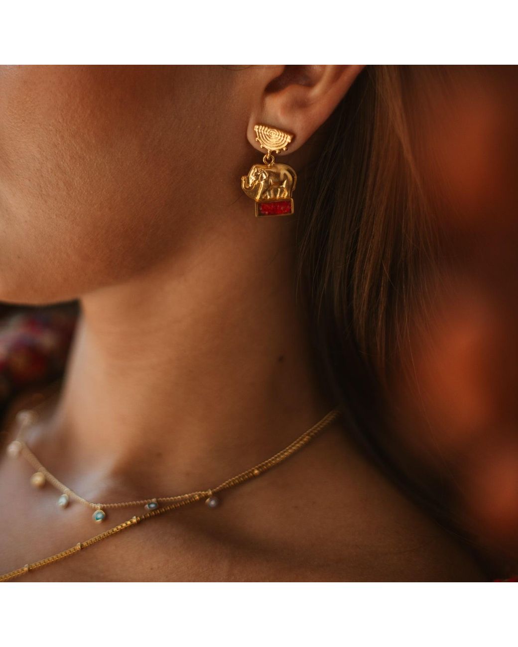 Ebru Jewelry Metallic Lucky Elephant Coral Mosaic Drop Earrings