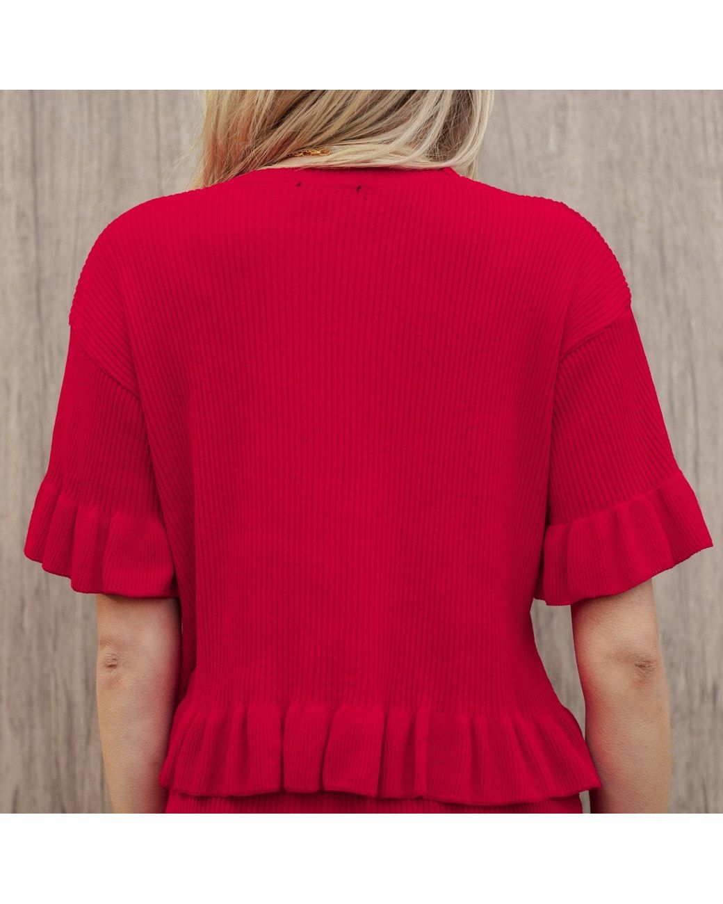 Cara & The Sky Red Marlow Ruffle Co-Ord Short Sleeve Cardigan