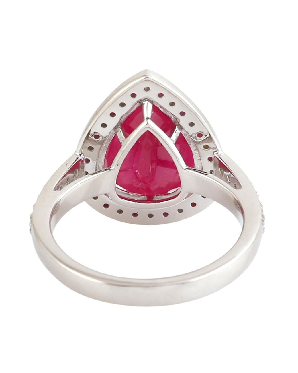 Artisan Pink Pear-Shaped Ruby, Diamond & Ruby Halo Ring