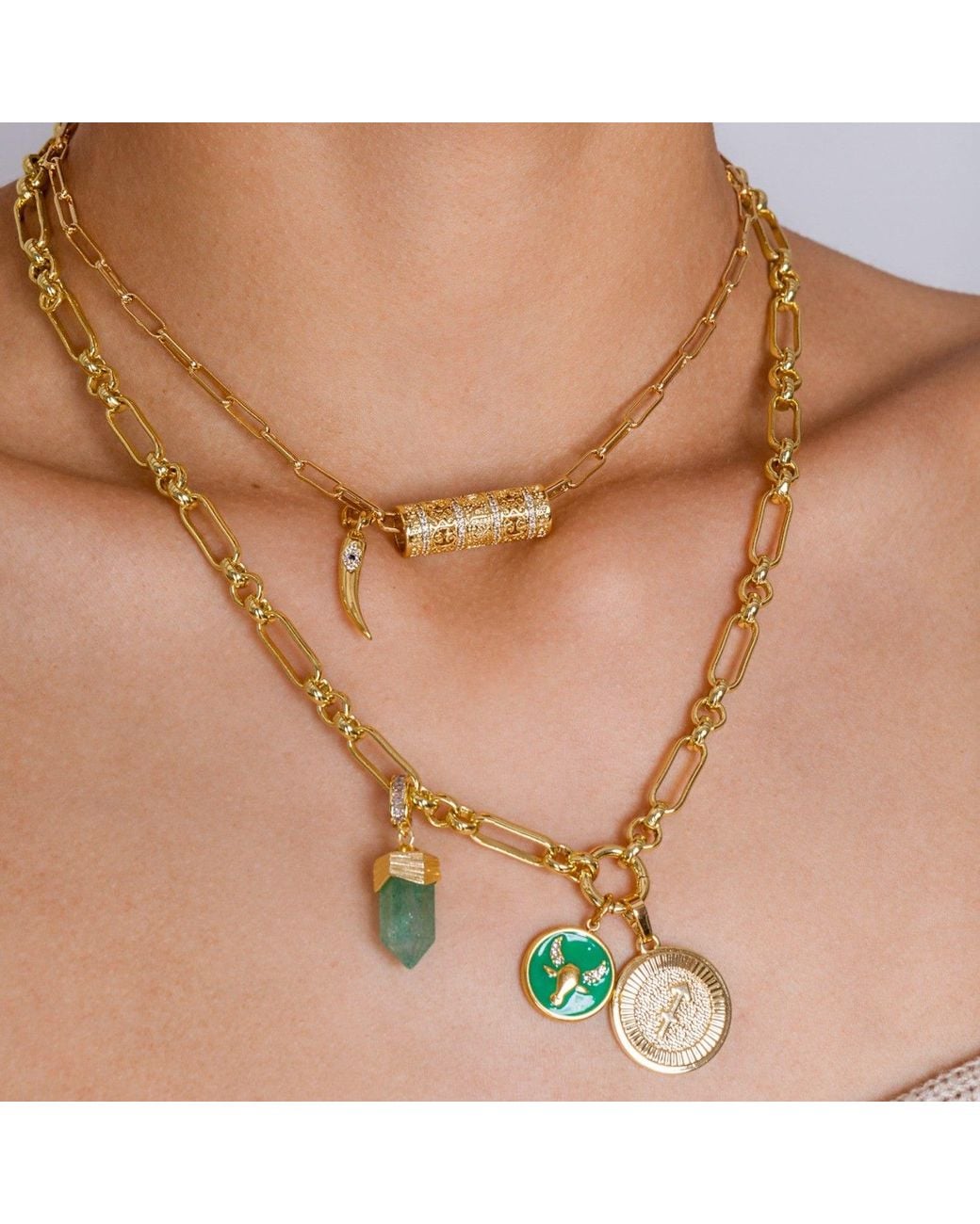 Alexie of Athens Metallic Tria Charm Chain Necklace
