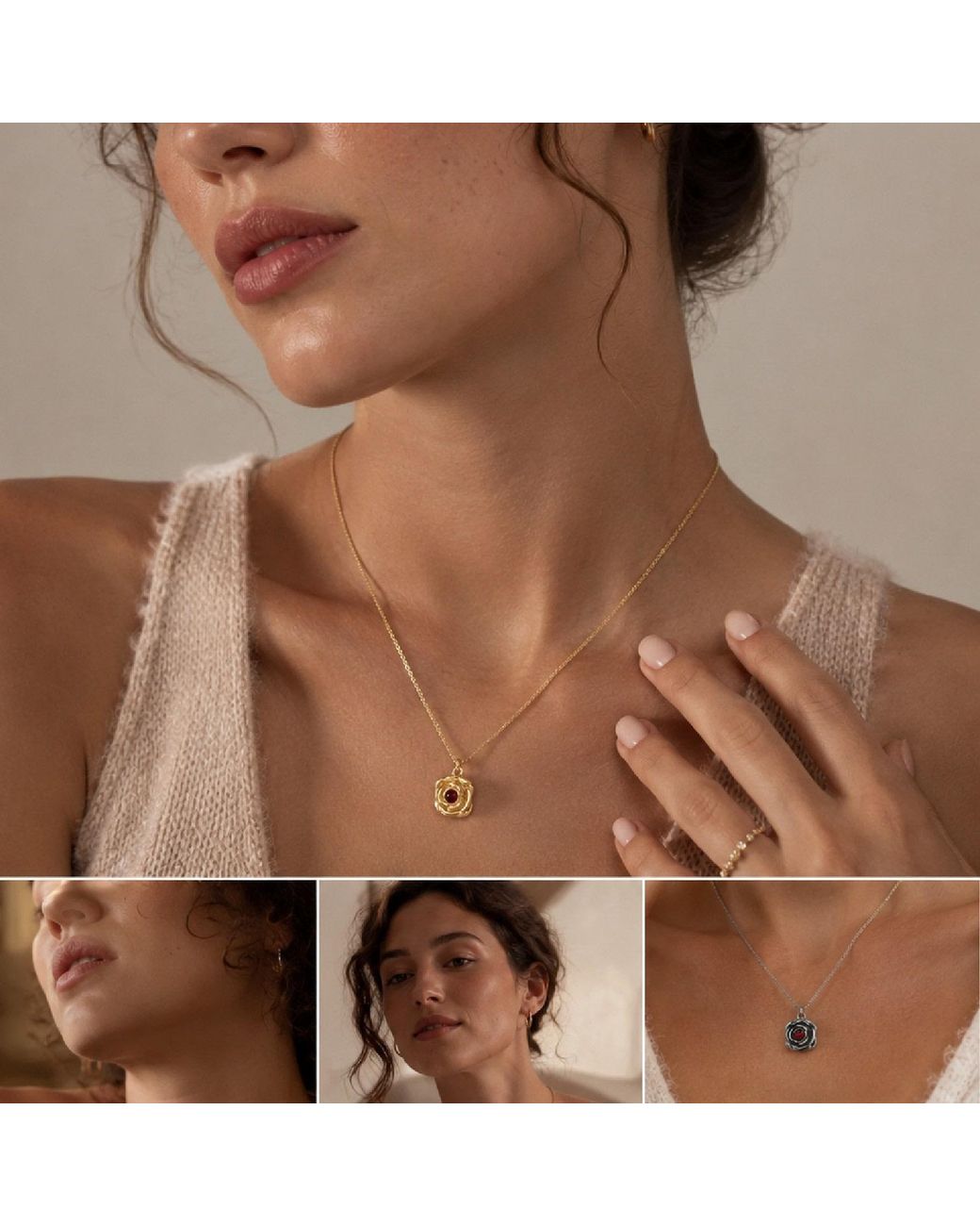 Unaloe Metallic Ruby Rose Pendant Necklace