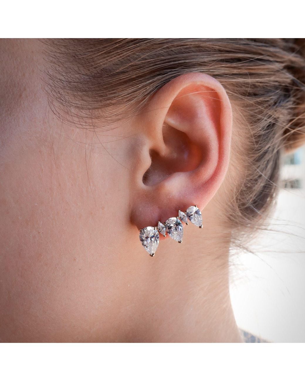 SALLY SKOUFIS Metallic Cascade Ear Climber New Frontier With Made Cz Diamond Stimulant
