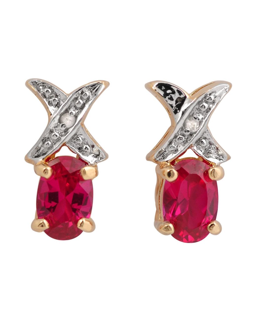 Genevive Jewelry Red Sterling Cubic Zirconia Oval Solitaire