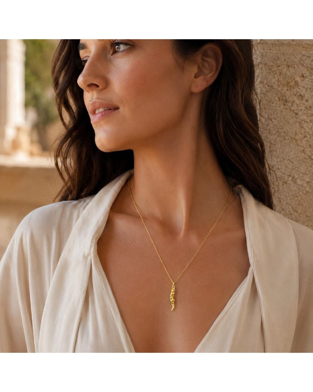 Unaloe Metallic Plated Sterling Blindfold Goddess Italian Horn Pendant Necklace