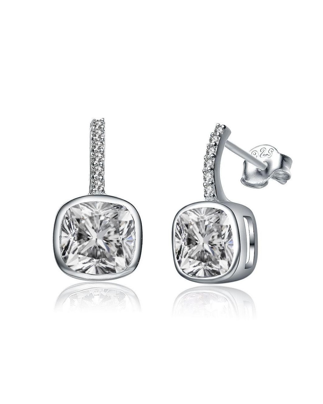 Genevive Jewelry Metallic Cubic Zirconia Sterling Square Drop Earrings