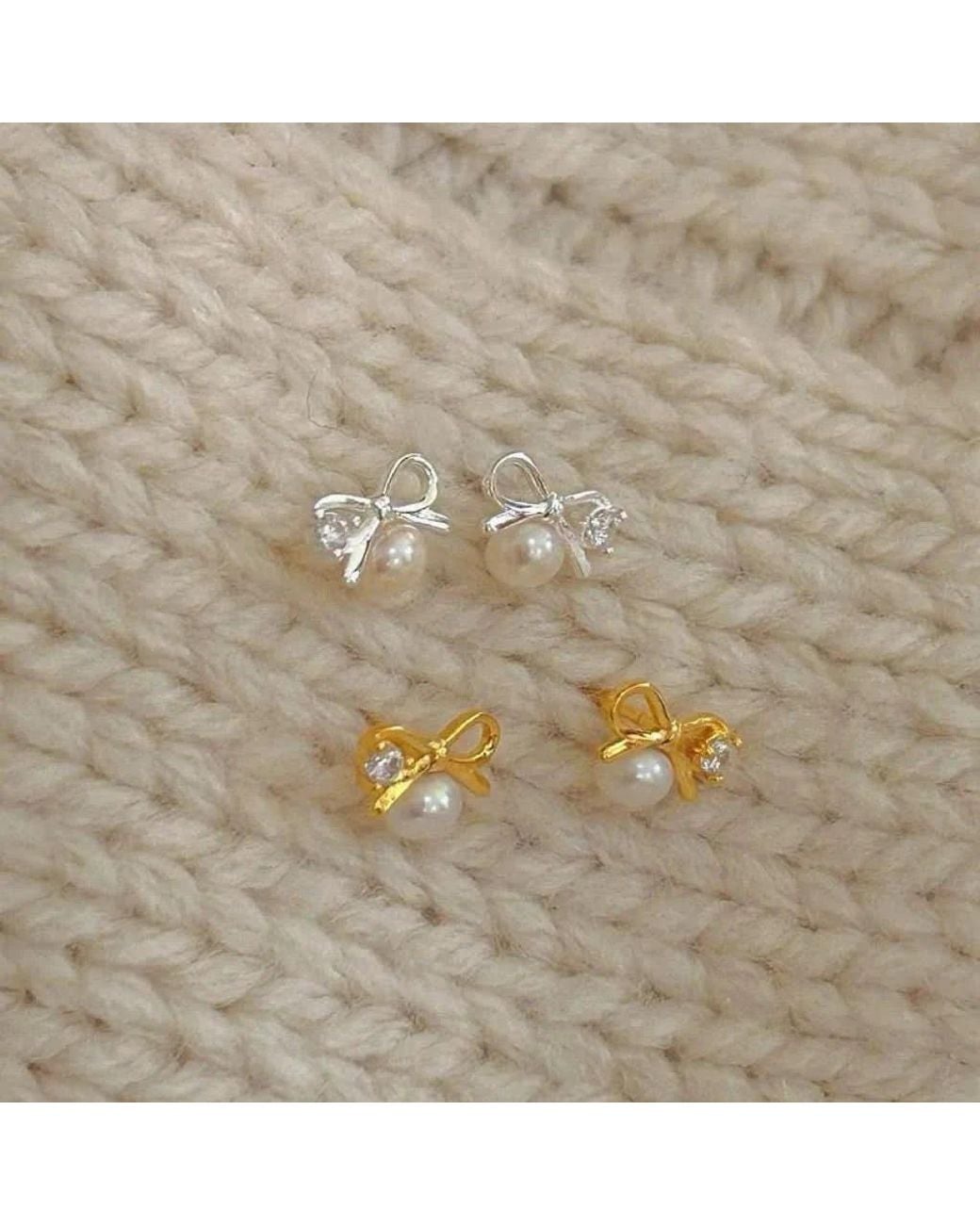 Angel Barocco Metallic Sterling Bow Freshwater Pearl Earrings
