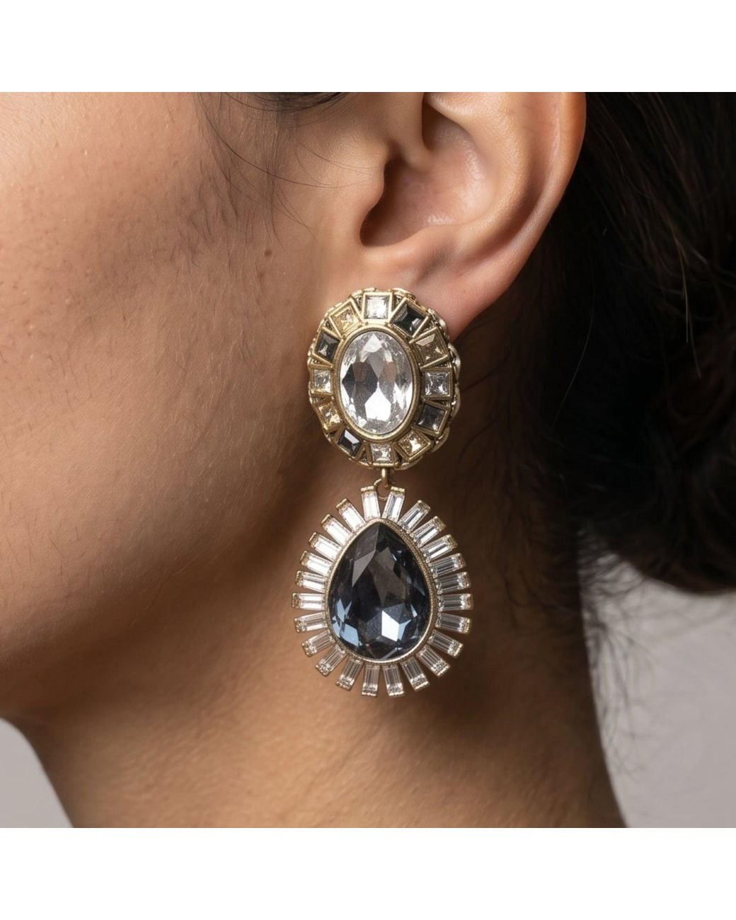 Uchi and Soto Metallic Hanabi Statement Stones Earrings