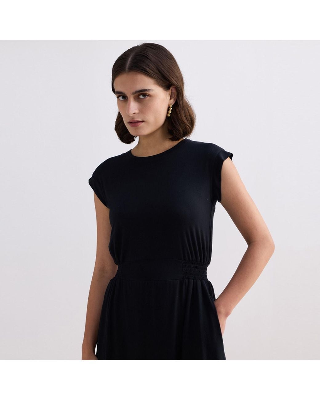 REISTOR Black Short Dress With Smocking Side Detail