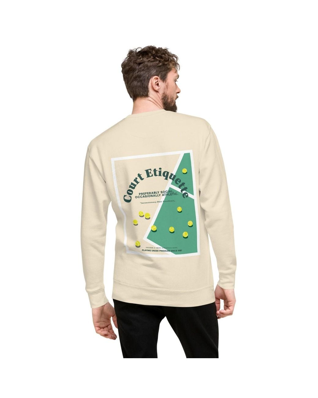 Anchor and Crew Multicolor Neutrals Natural Court Etiquette Tennis Club League Organic Cotton Sweatshirt