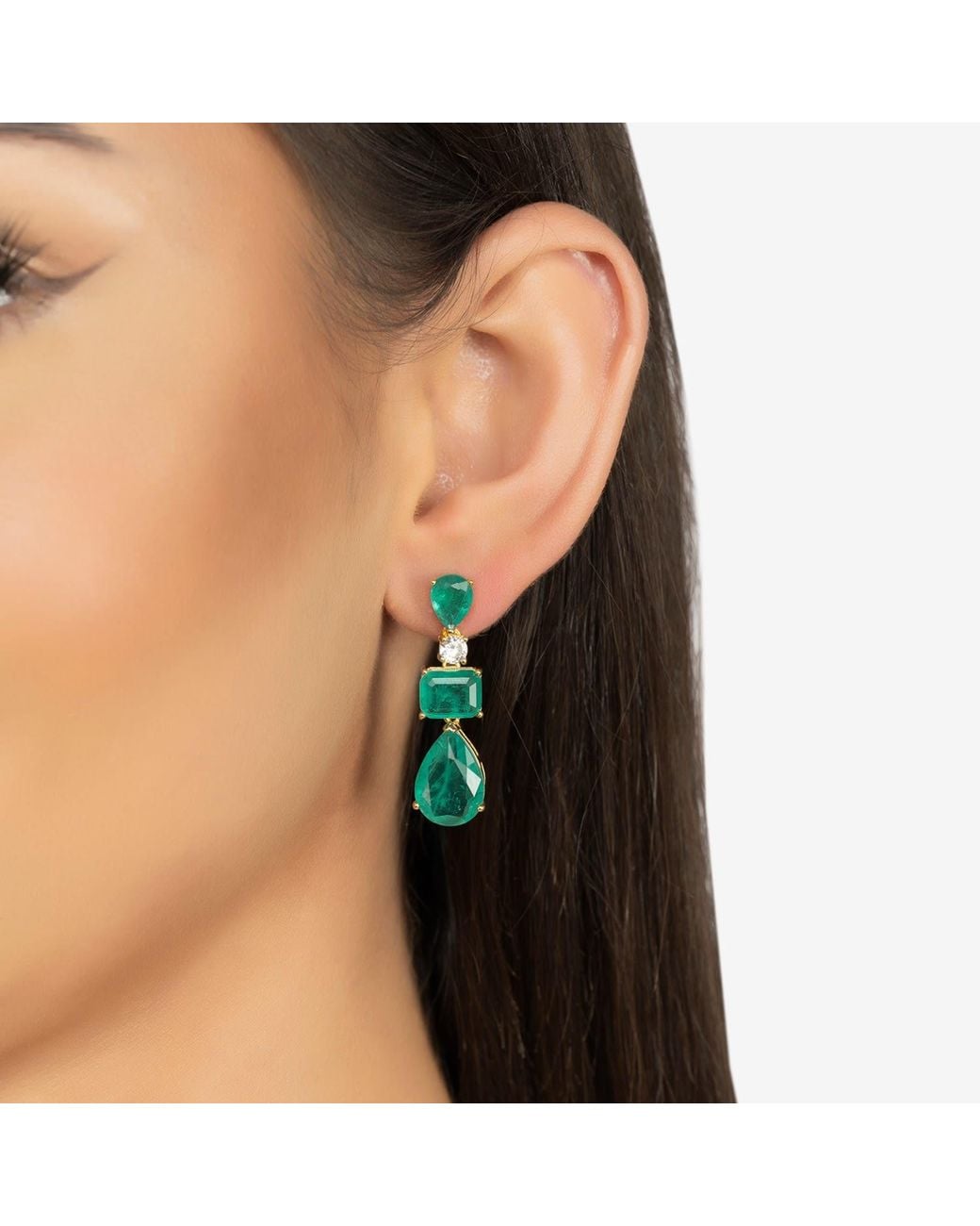 Latelita London Green Valentina Drop Earrings Colombian Emerald