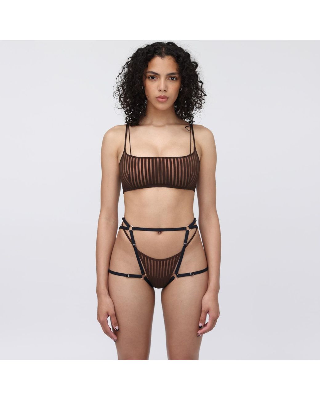 MONIQUE MORIN LINGERIE White Vertigo Micro-G Thong Cocoa