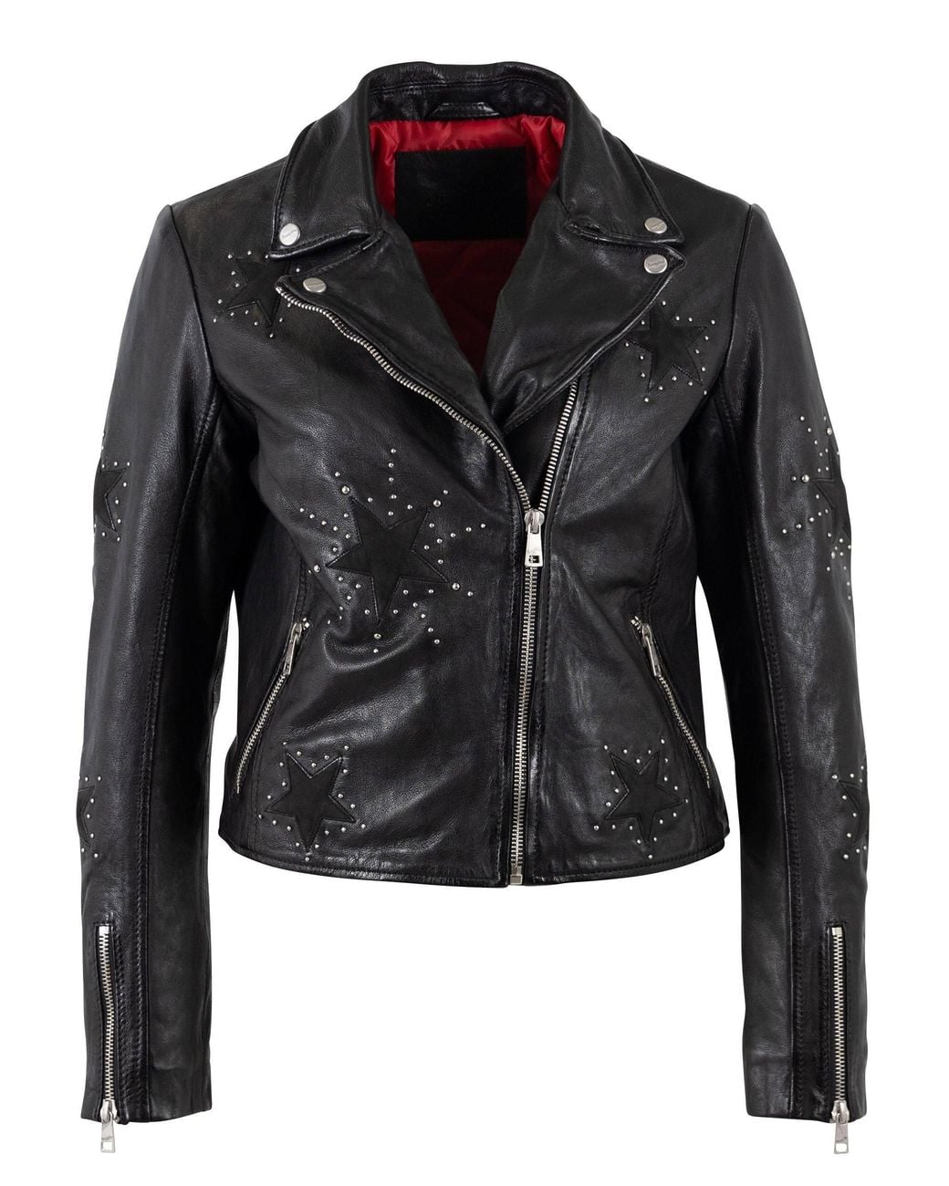 Mauritius Black Leather Moto Jacket With Star Appliqués & Studs Soraya