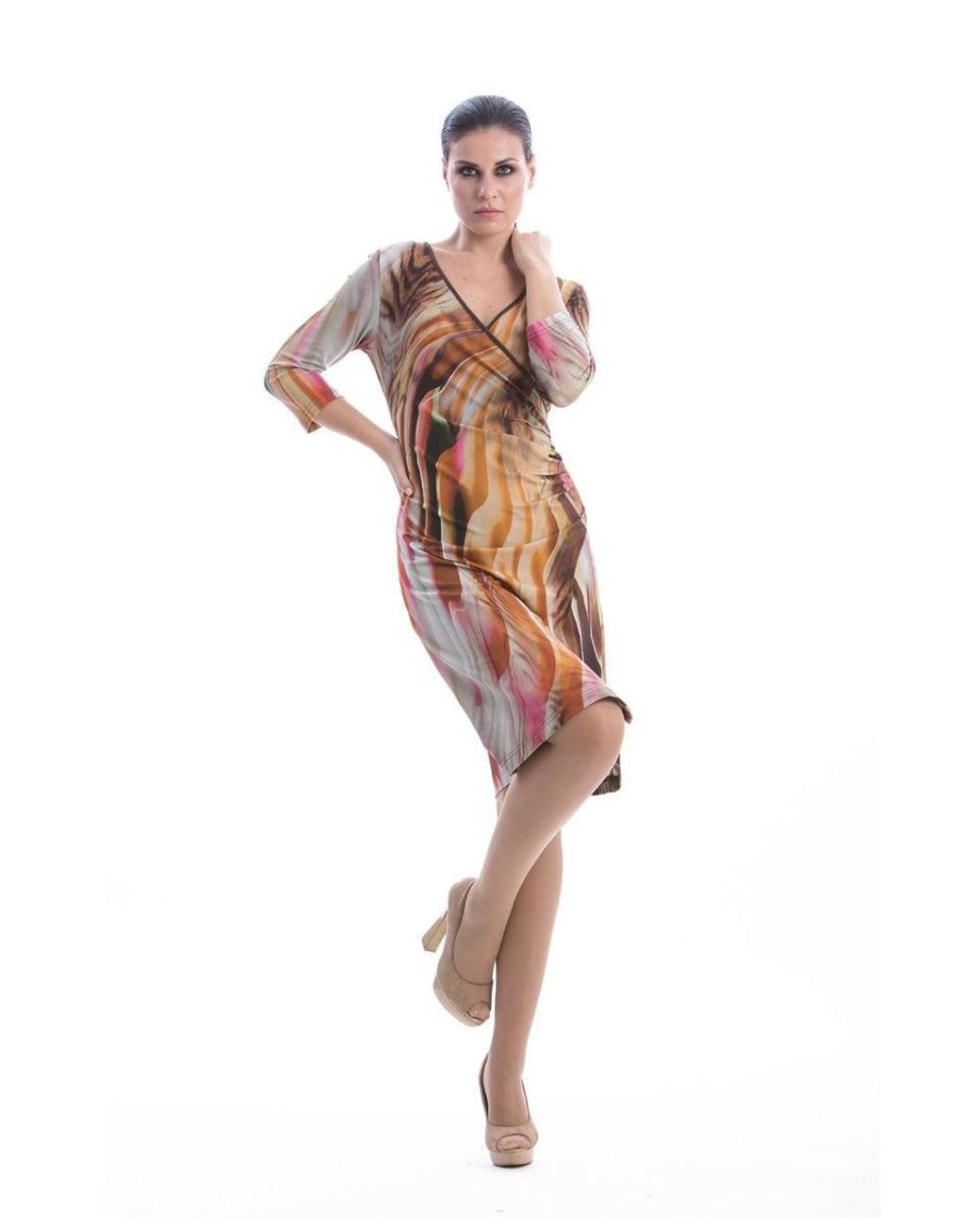 Conquista Brown Wrap Over Dress
