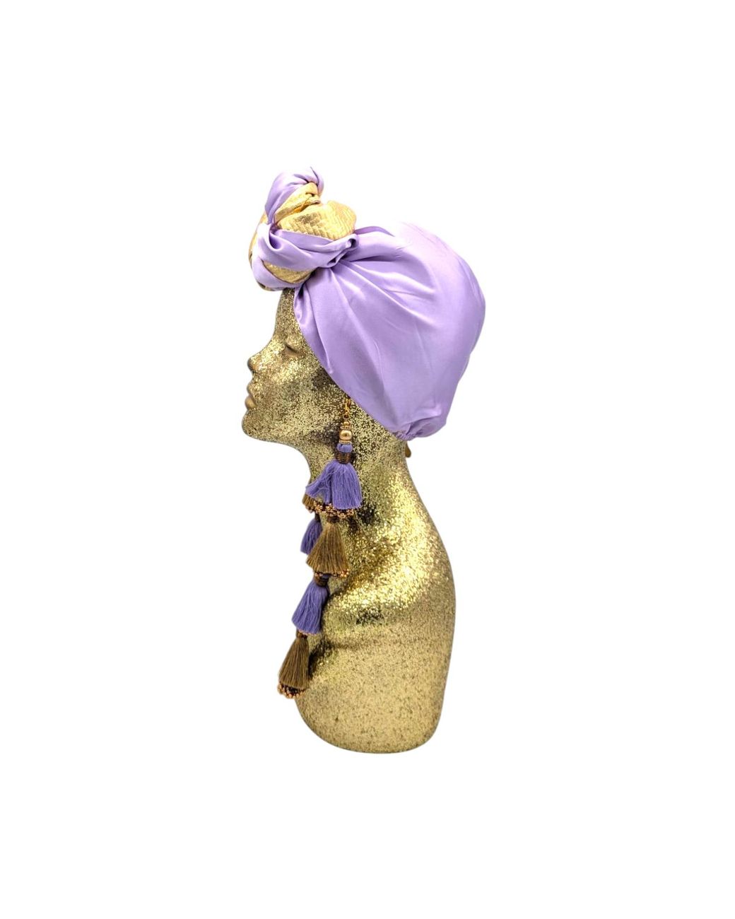 Julia Clancey Metallic Zia Golden & Lilac Silk Dorado Reversible Turban