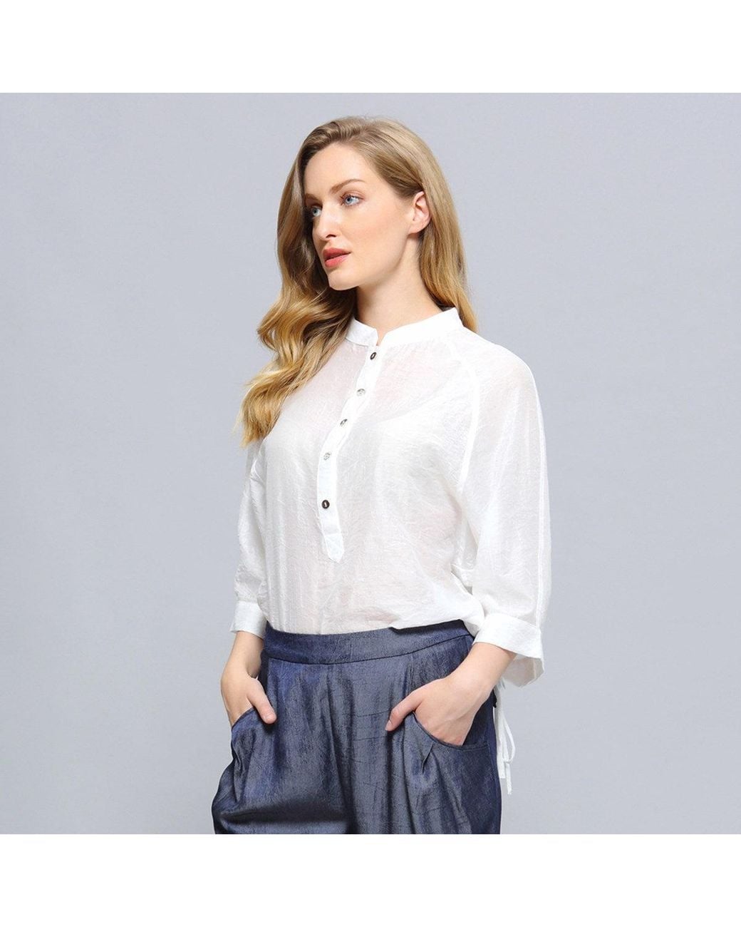 Smart and Joy White Bat Sleeves Light Shirt