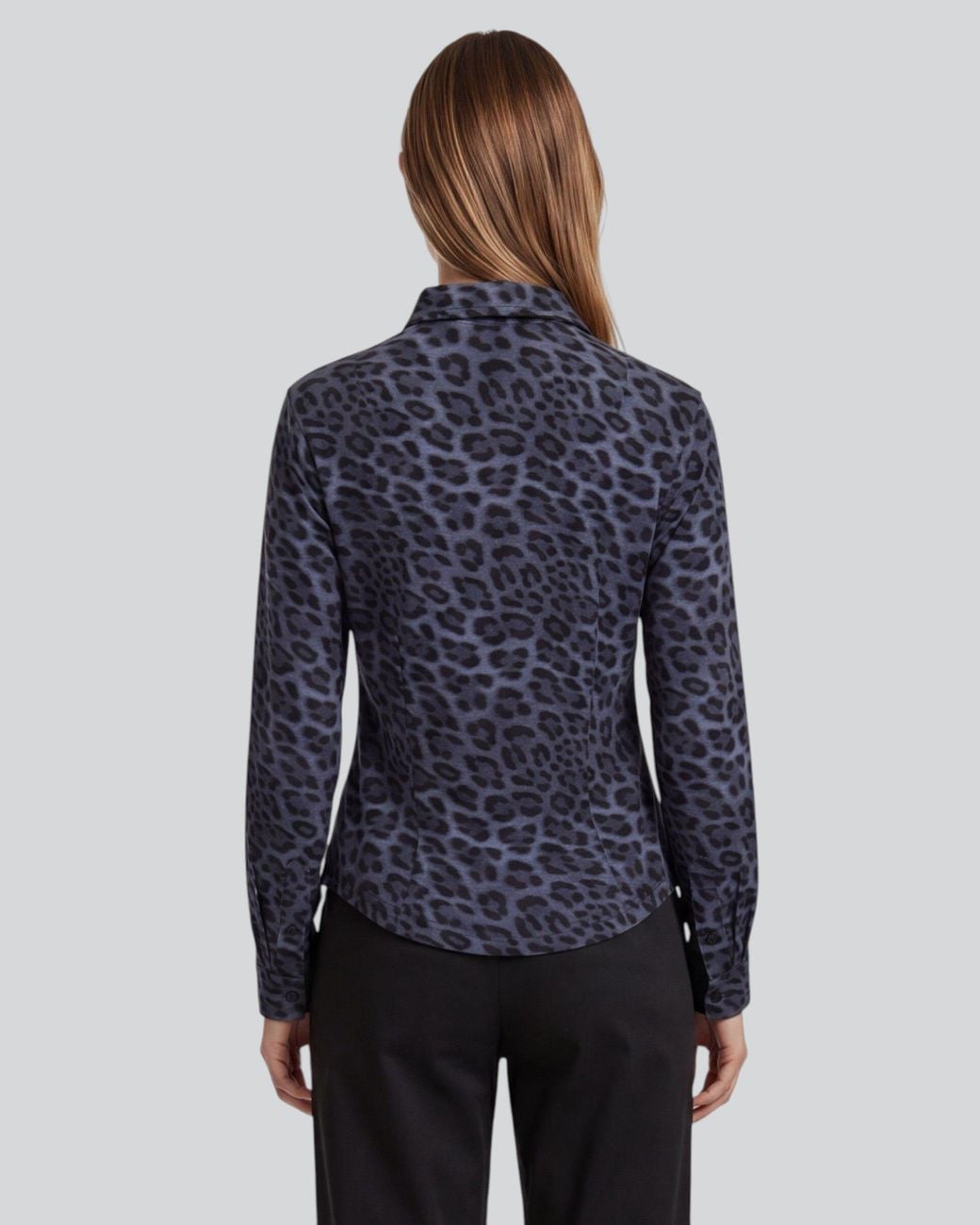 Lords of Harlech Blue Scarlet Leopard Smoke Merino Jersey Long-Sleeve Shirt