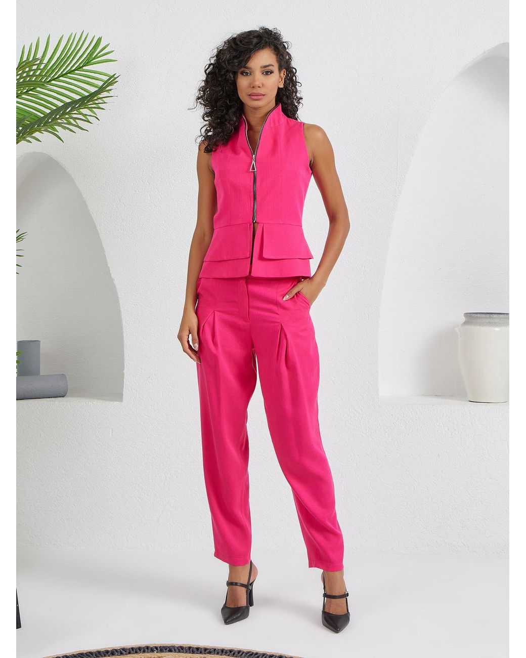 Lumina Eligma Pink Construct Suit Pants Ensemble Fuschia