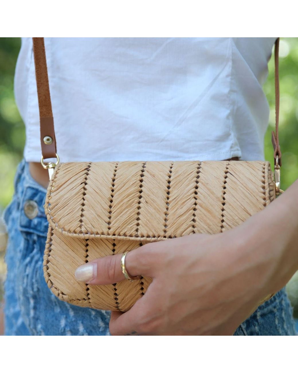 Springmoonatelier Metallic Neutrals Cream Rafia Small Strappy Bag