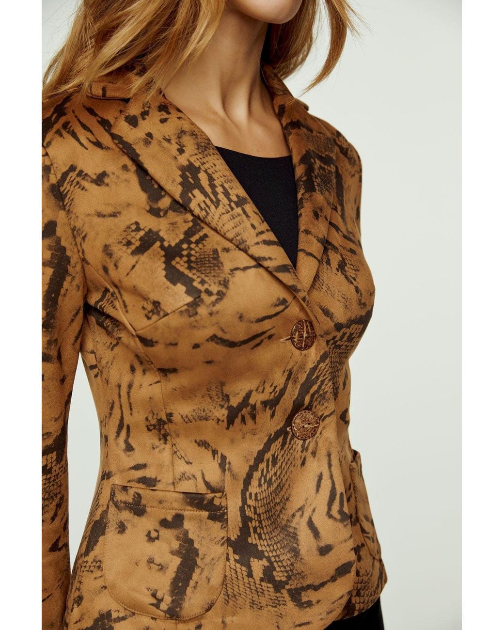 Conquista Brown Suede Effect Printed Fitted Jacket