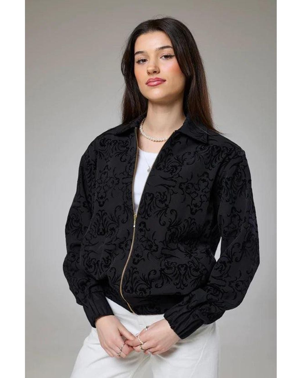 Lioness by Tf Black Vintage Velvet Bomber Jacket