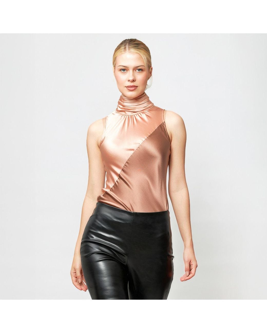 Solgo Atelier Brown Neutrals Yera Silk Color Block Top