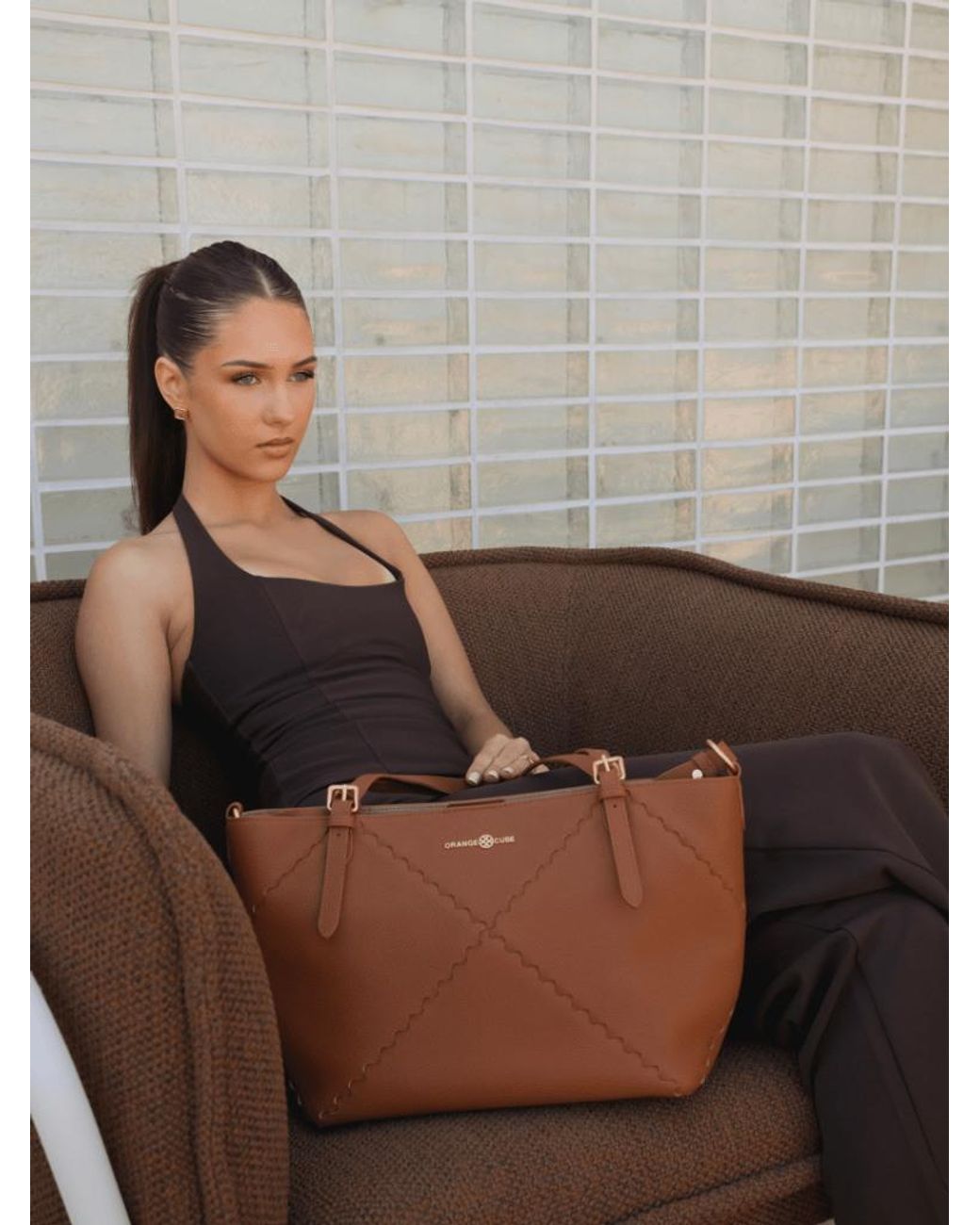Orange Cube Brown Dusk Mosaic Tote