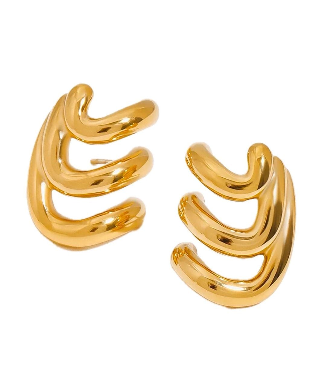 Elk & Bloom Metallic Chunky Triple Hoop Wave 14K Studs