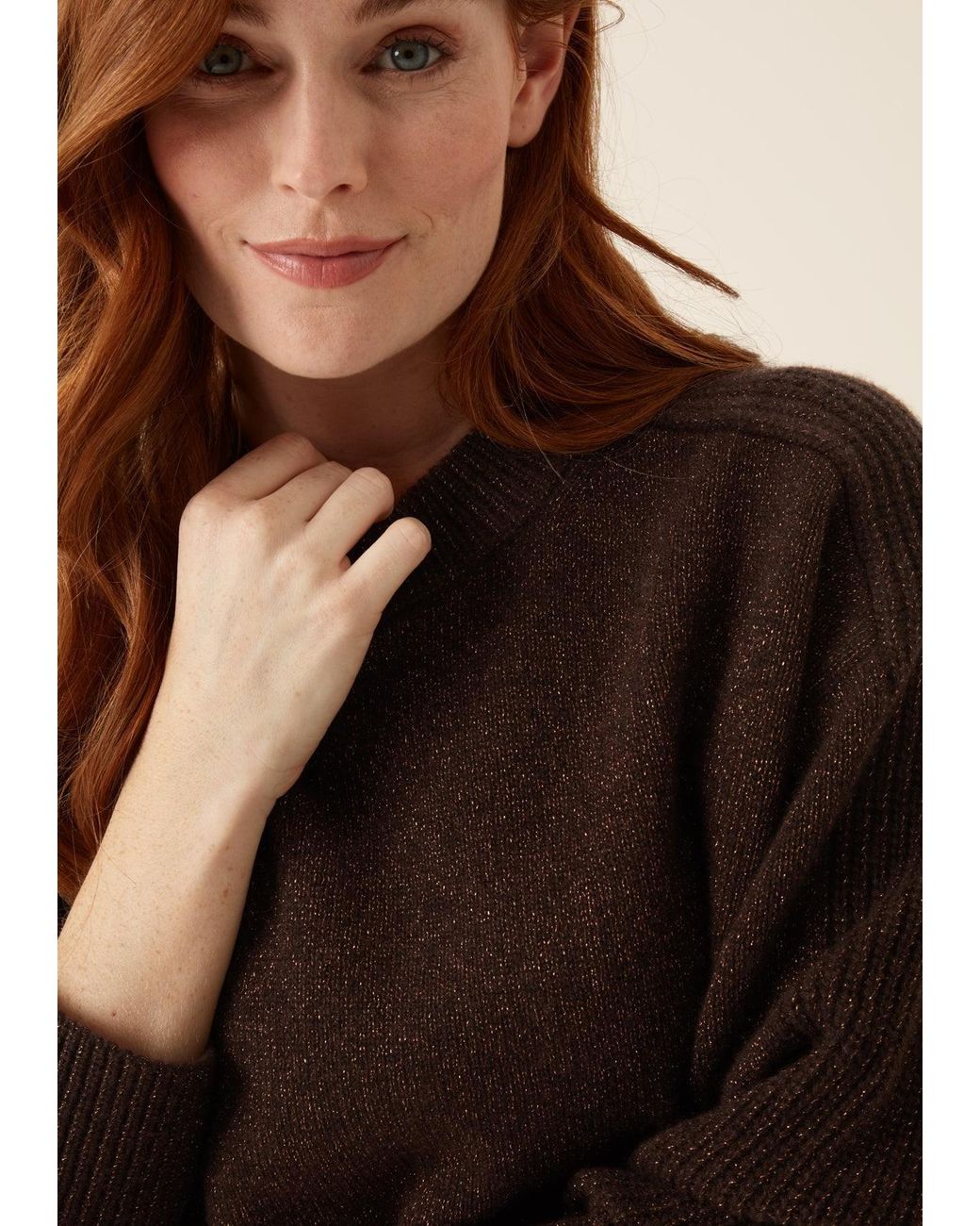 Loop Cashmere Brown Cashmere Longline Crew Neck Sweater