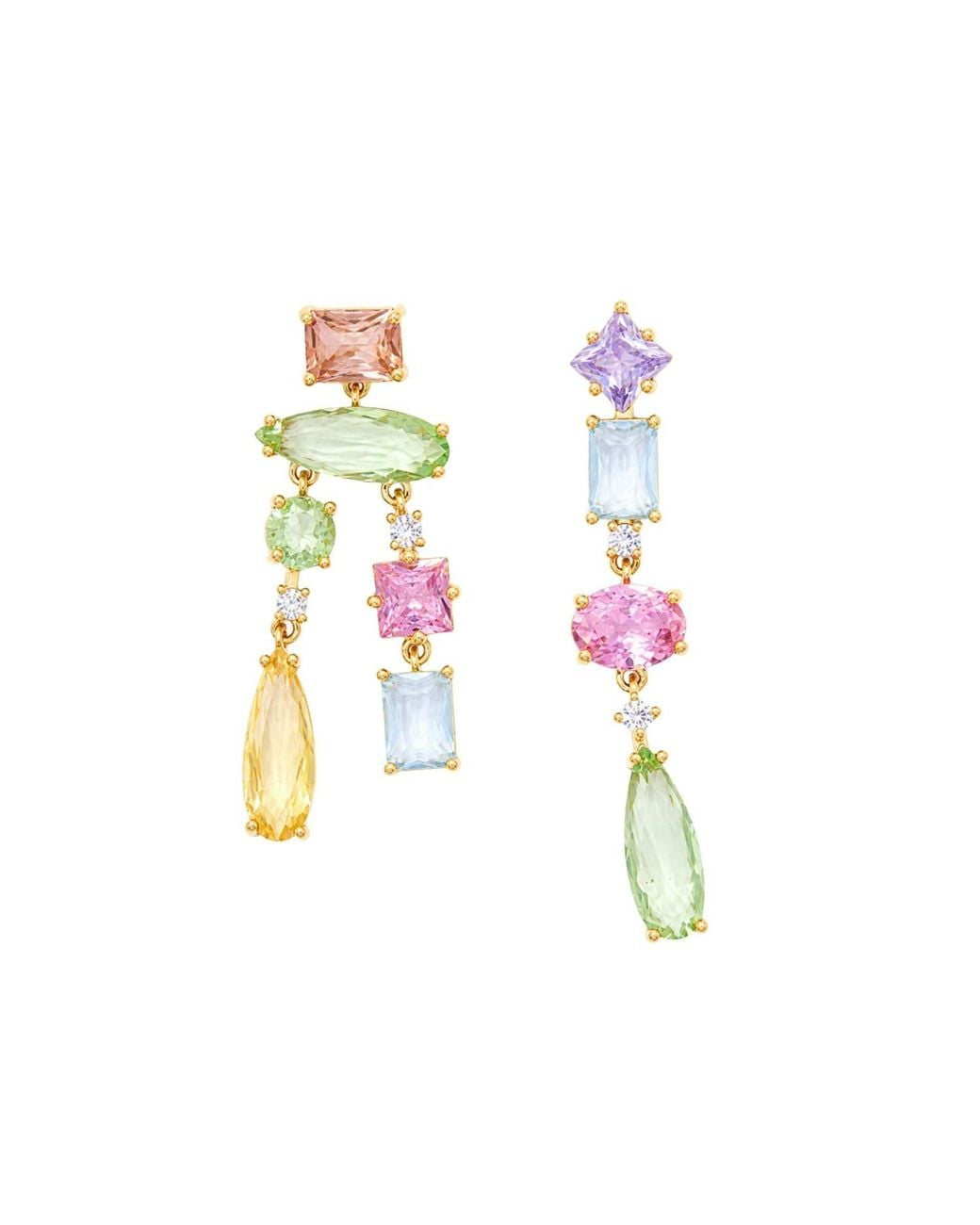Uchi and Soto White Hanabi Mixed Stone Drop Mismatch Earrings