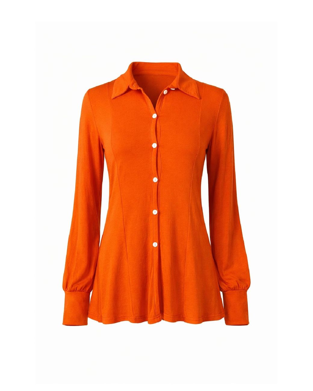 Conquista Orange Elegant Button-Front Long-Sleeve Shirt