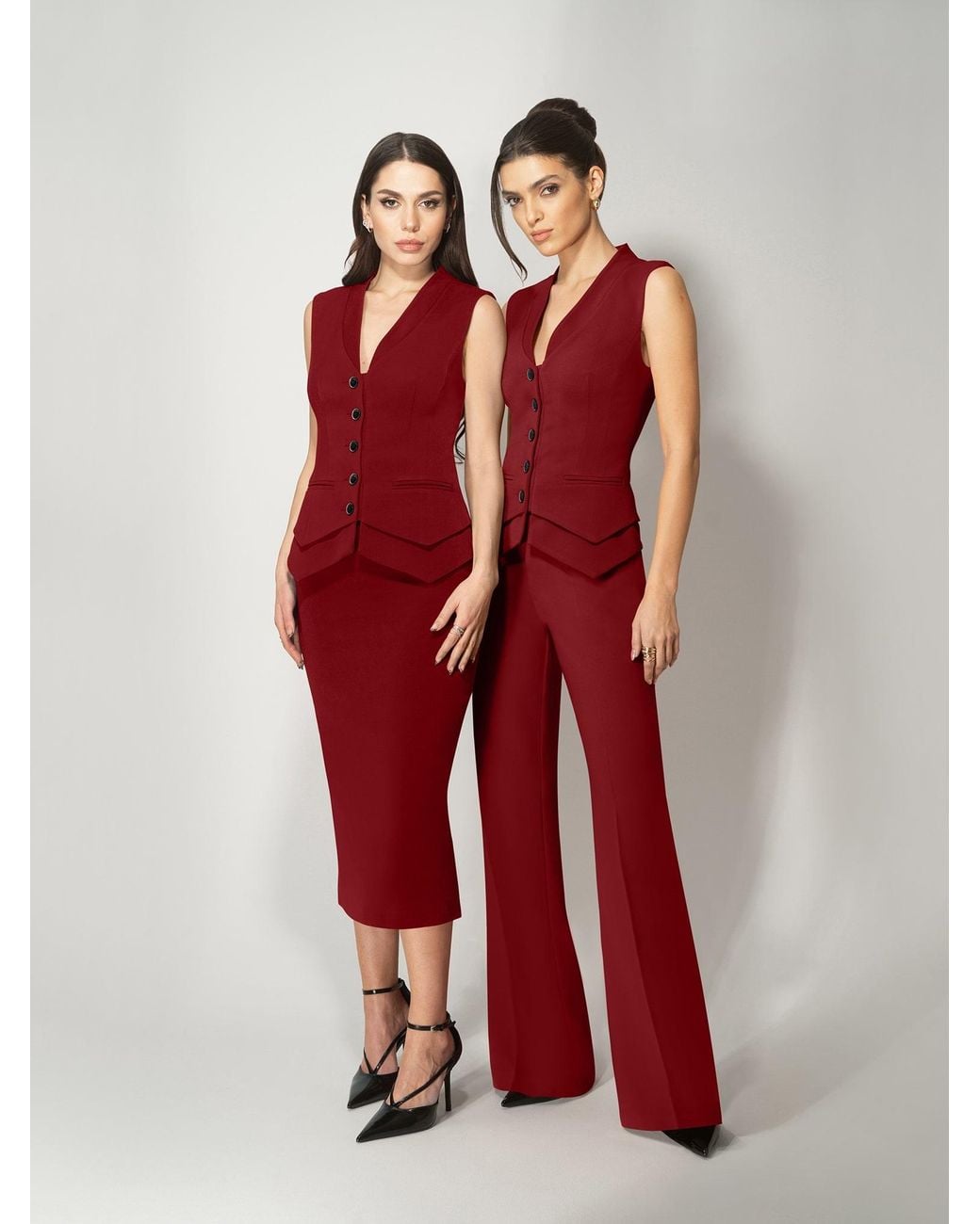 Tia Dorraine Red Fitted Waistcoat & Trousers Set