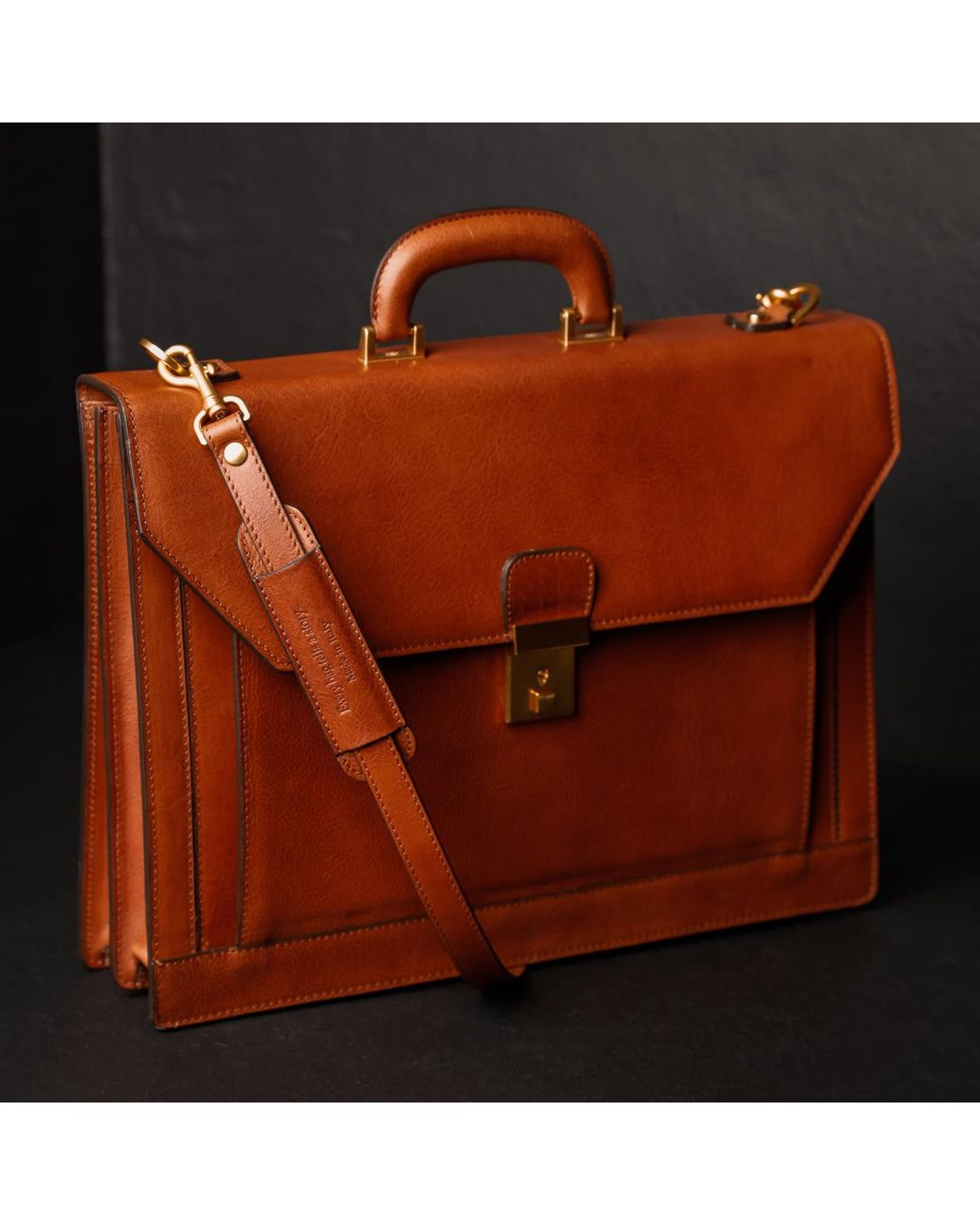 Time Resistance Brown Large Leather Briefcase for men