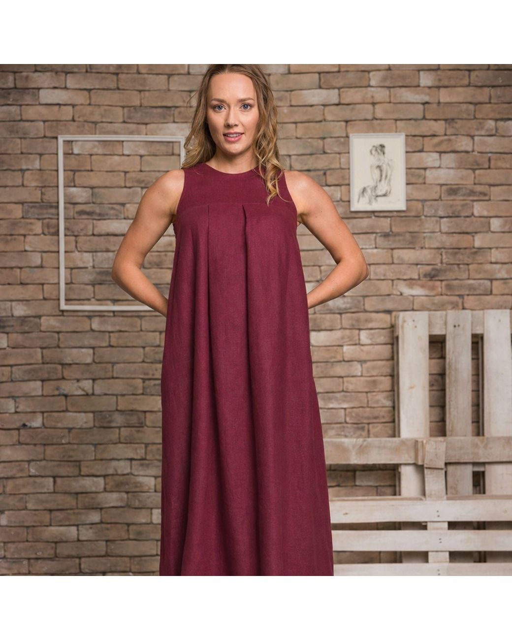 Nikka Place Linen Maxi Gathered Maternity Dress