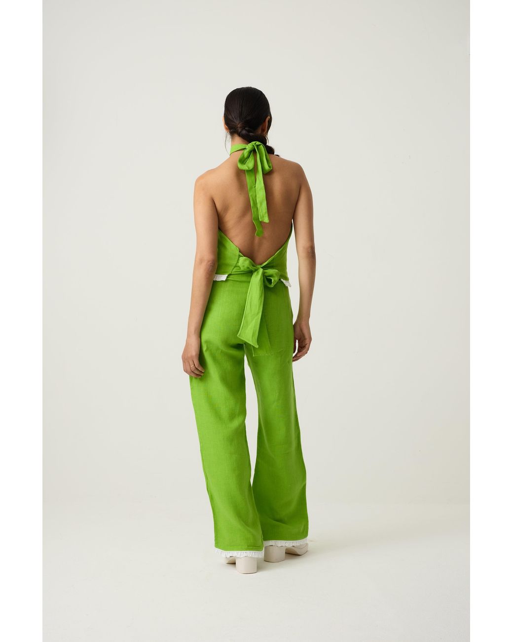 Imaura Green Btw Linen Halter Top