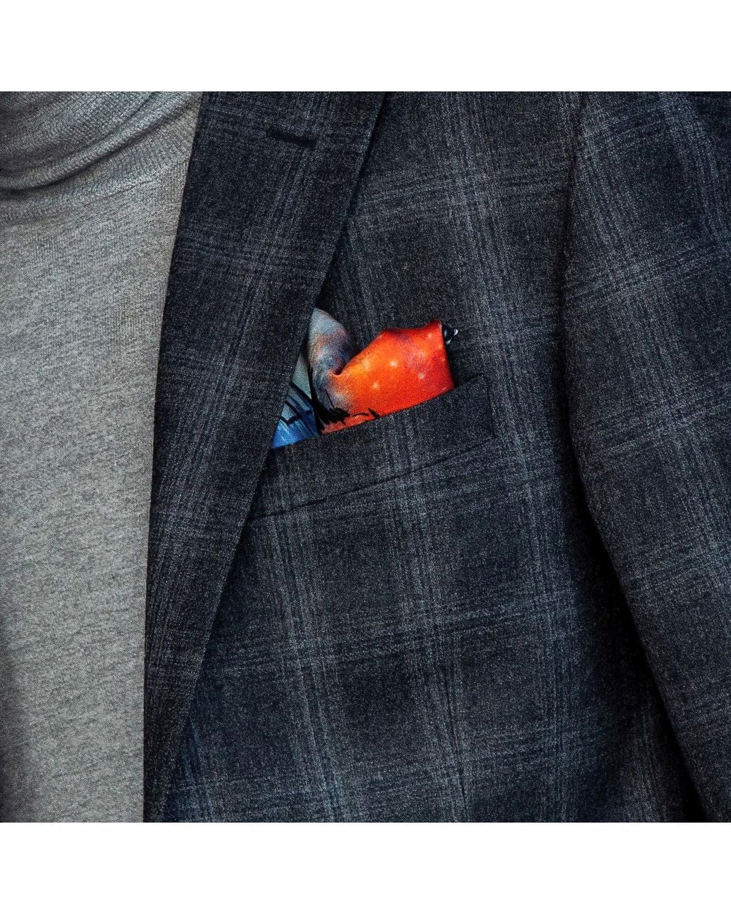 Otway & Orford Blue 'The Jump' Skiing Silk Pocket Square. Full-Size for men