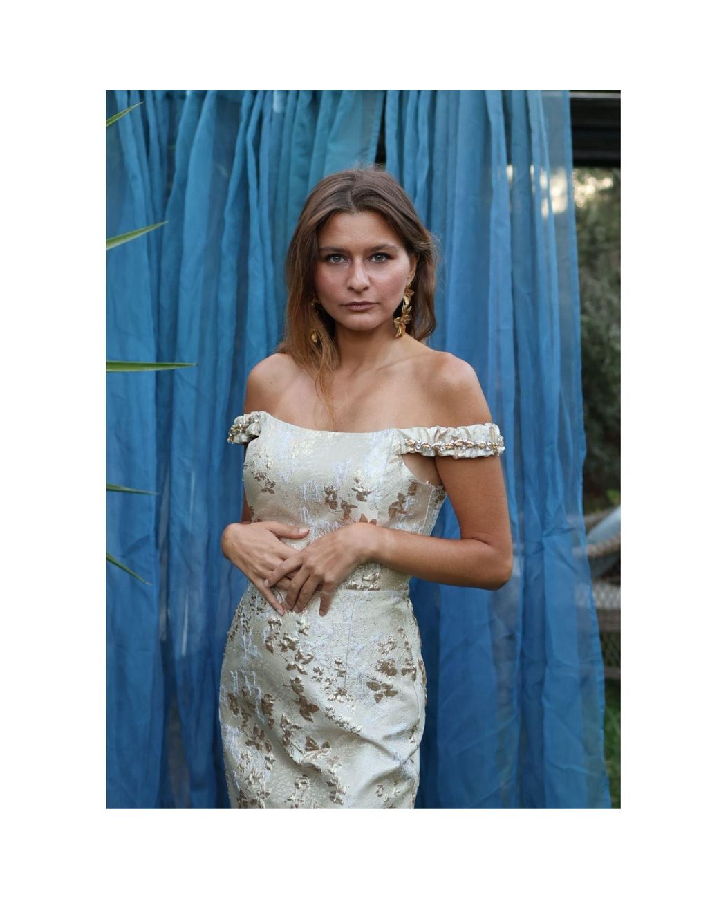 Gushka Metallic Jacquard Embellished Gown